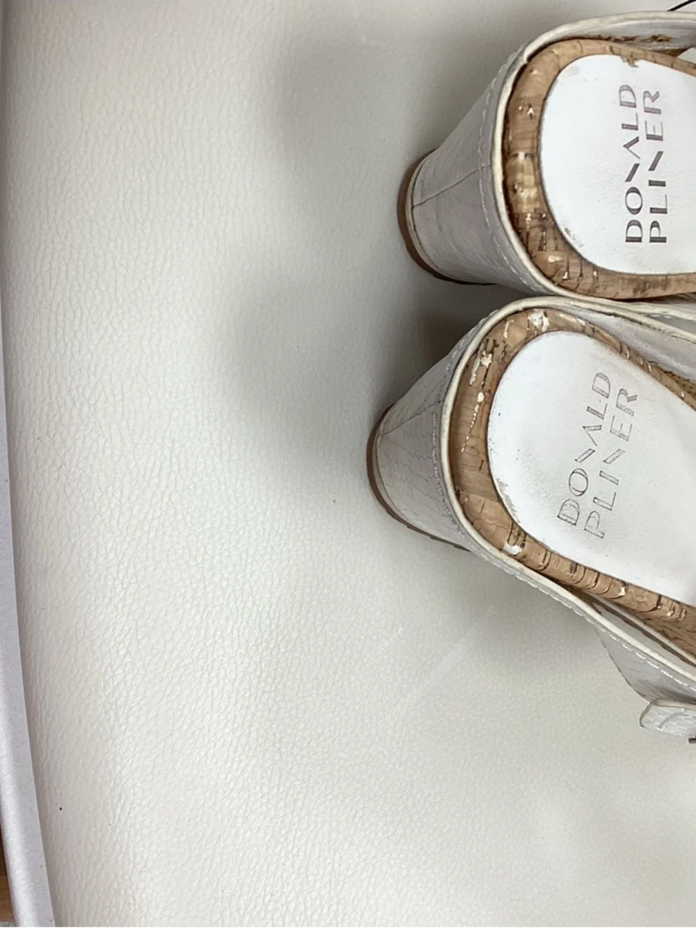 Donald J. Pliner White Textured Cork Wedge Slide Sandals